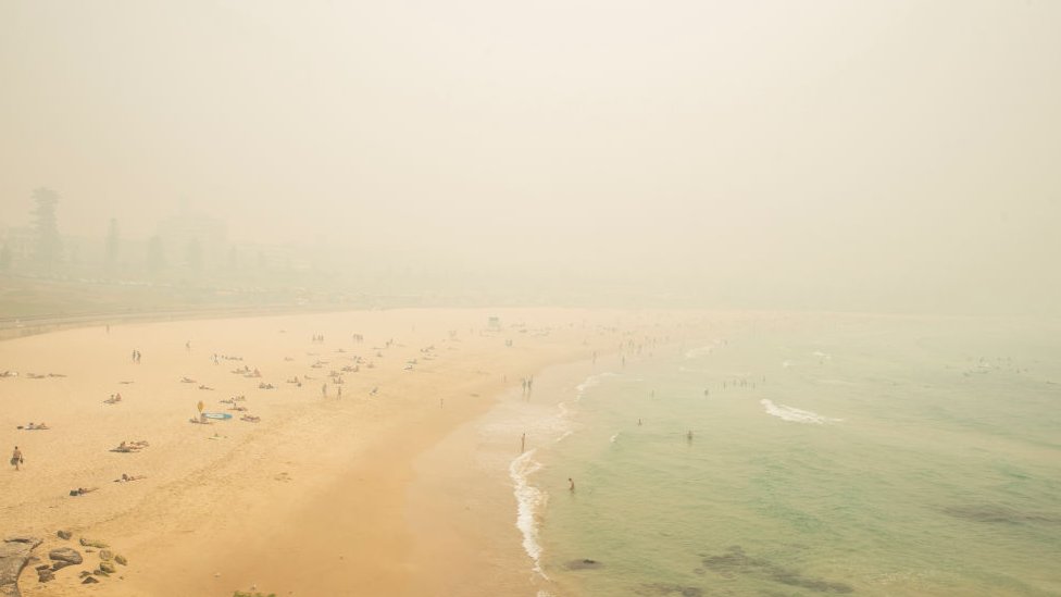 Пляж Бонди скрыт за толстым слоем дыма