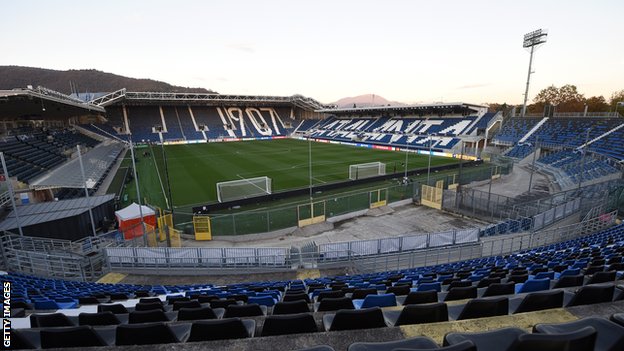 General view inside the stadium ahead of the UEFA Champions League Group D stage match between Atalanta BC and Ajax Amsterdam at Gewiss Stadium on October 27, 2020 in Bergamo