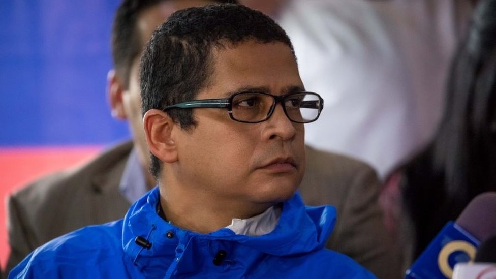 Nicmer Evans during a press conference of the Frente Amplio Venezuela in Caracas, Venezuela, 21 May 2018
