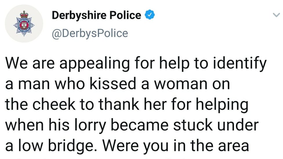 Обращение к полиции Дербишира в твиттере