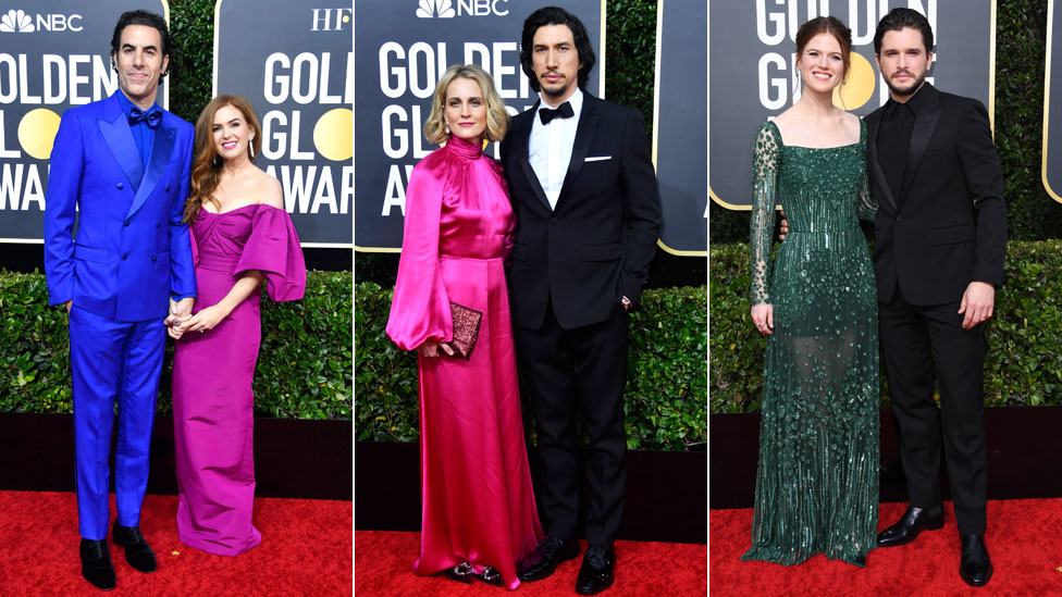 Sacha Baron Cohen with Isla Fisher, Adam Driver with Joanne Tucker and Kit Harington with Rose Leslie