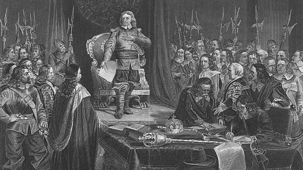 رسم يصور أوليفر كرومويل وهو يرفض العرش