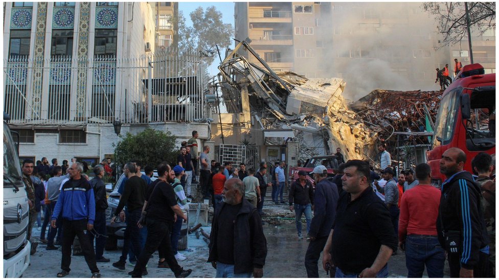 Wreckage of the Iranian consulate in Damascus