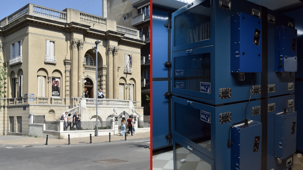 On the left, Nikola Tesla Museum in Belgrade, on the right, museum vaults where some of Tesla's personal belongings are kept