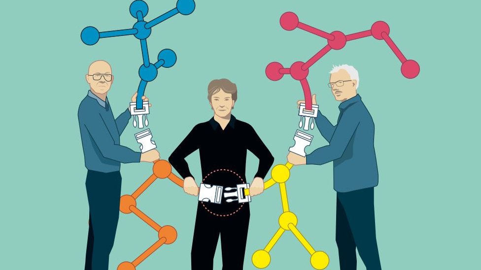 Ilustración de los ganadores del Premio Nobel de Química 2022.