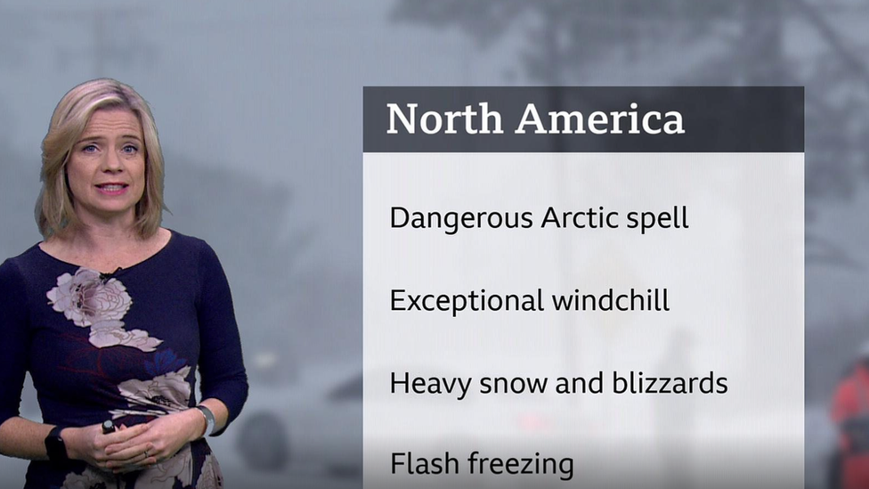 حالة الطقس في أمريكا الشمالية كما ترصدها مذيعة بي بي سي.