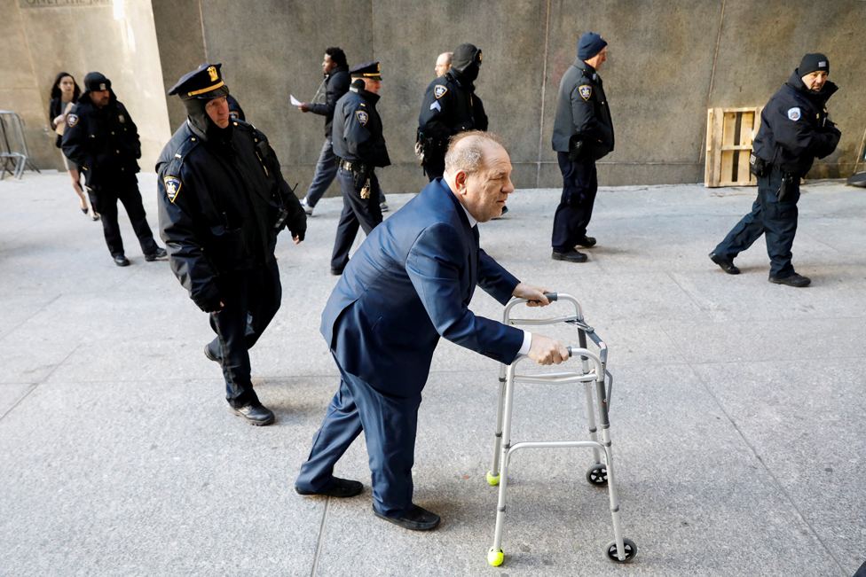 Film producer Harvey Weinstein arrives at New York Criminal Court for his sexual assault trial in the Manhattan borough of New York City, on 9 January 2020