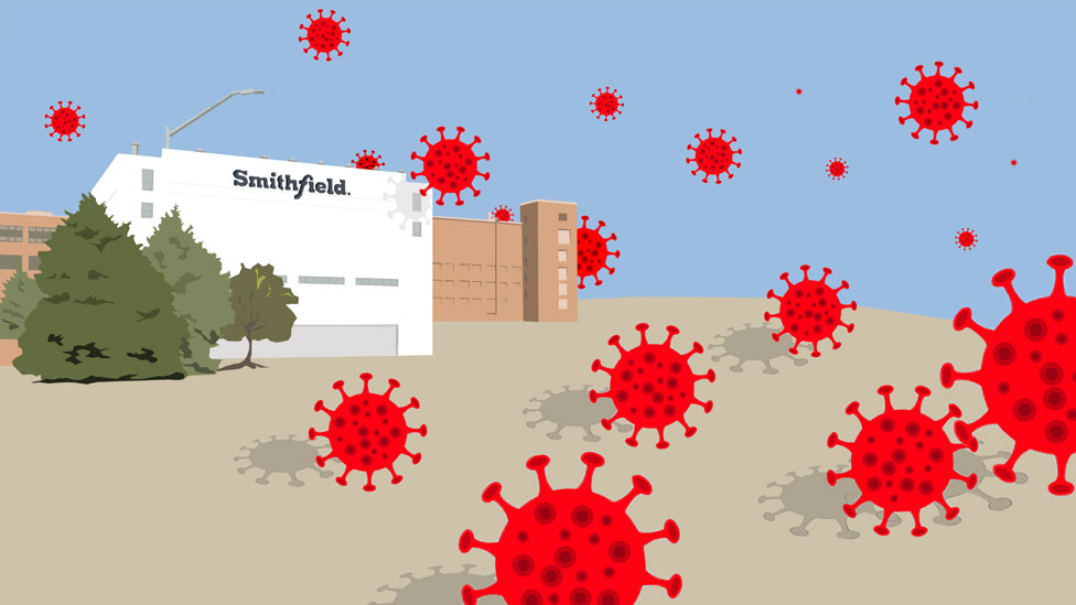 Graphic of factory with viruses