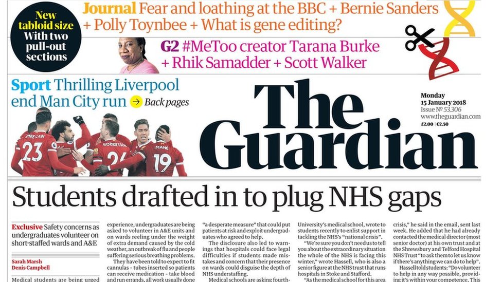 The Guardian Newspaper Adopts Tabloid Format Bbc News