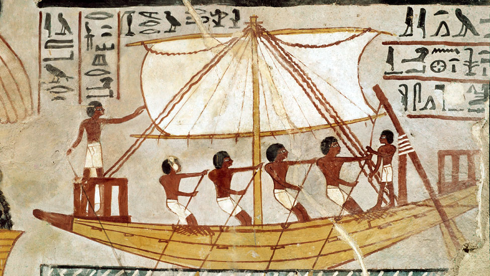 Imagen de un antiguo barco egipcio.