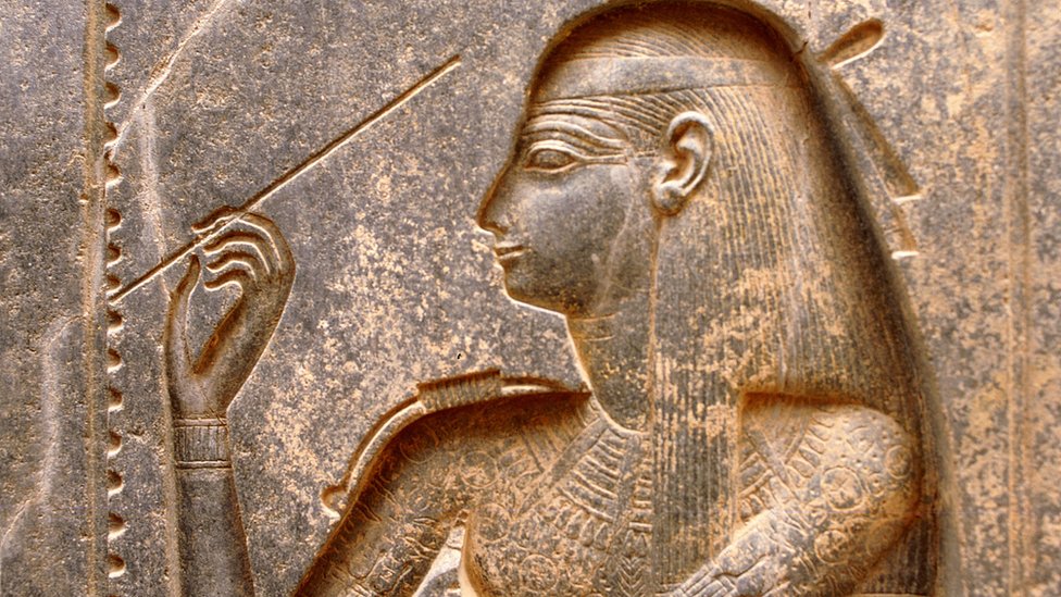 Stone carving of the ancient Egyptian goddess Seshat