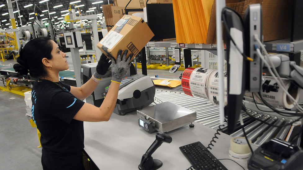 An Amazon worker at the company's Orlando, Florida, warehouse