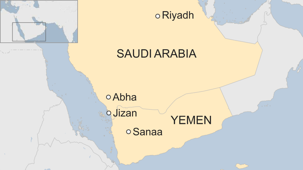 Карта Саудовской Аравии с изображением Абхи и Джизана