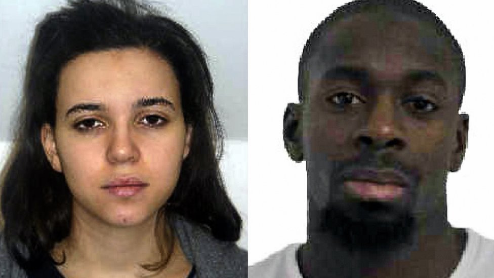 Hayat Boumeddiene (L) and Amedy Coulibaly (R)