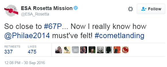 Твиттер @ESA_Rosetta говорит, что теперь знает, что чувствовал Philae2014