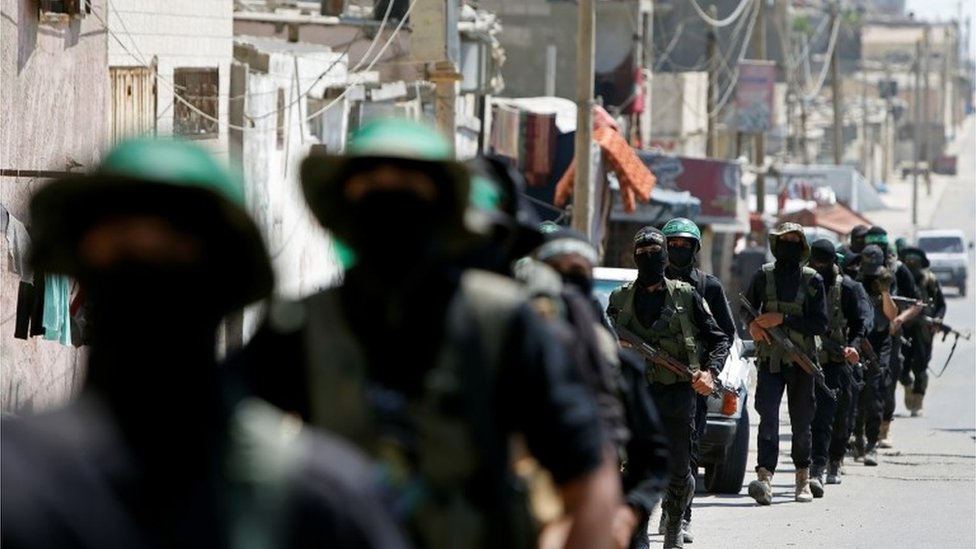 Hamas militants march in Gaza City (July 2020)