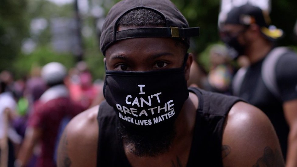 Protester with face mask