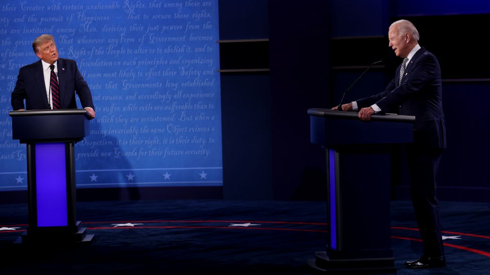 Debate presidencial entre Trump y Biden.