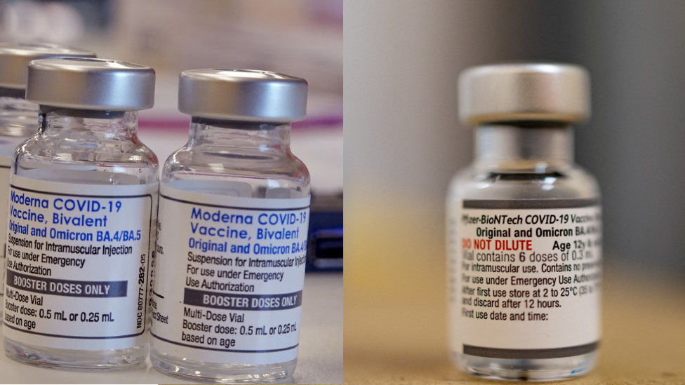 Dosis de vacuna bivalente anticovid de Moderna y Pfizer.
