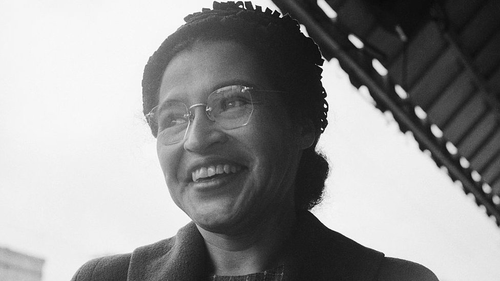 Rosa Parks photographed smiling after the Supreme Court ruled bus segregation to be unconstitutional