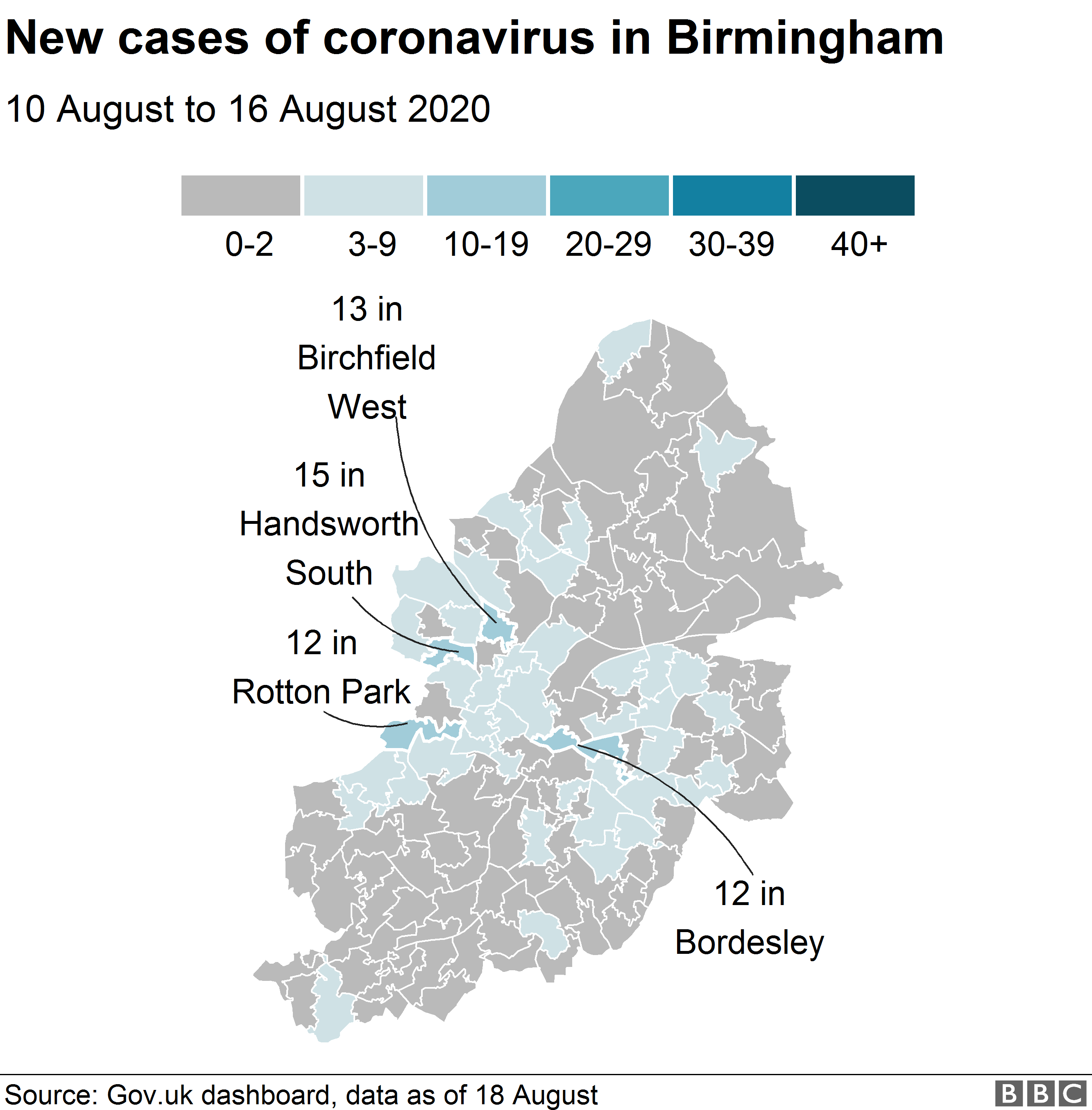 Карта Бирмингема с указанием горячих точек коронавируса