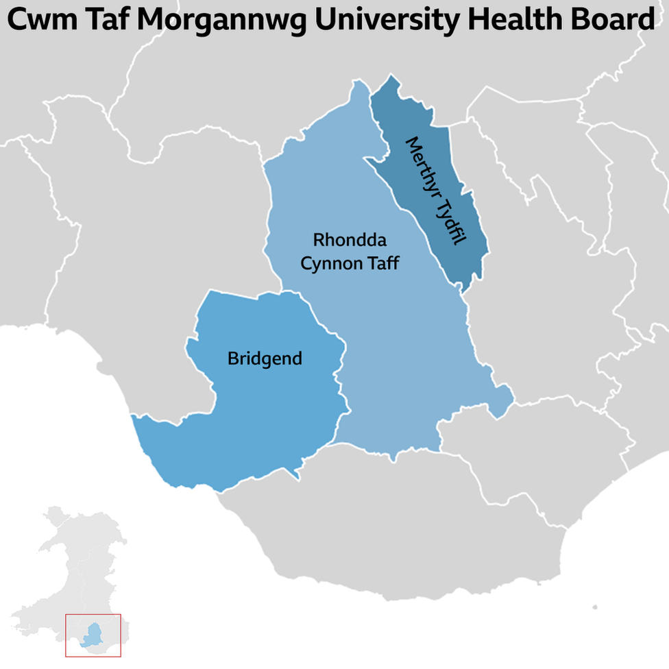 Графика, показывающая карту совета здоровья Cwm Taf Morgannwg