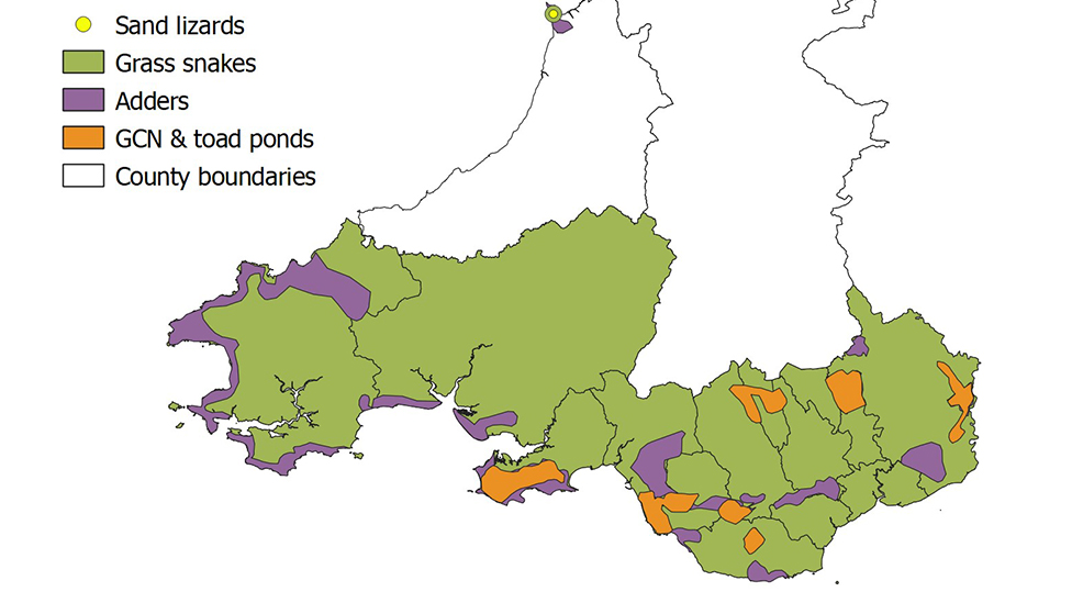 карта южного Уэльса с изображением популяций рептилий и земноводных