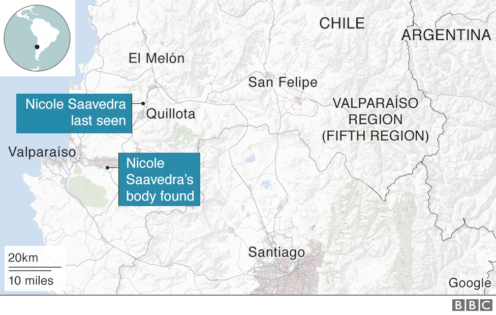 Карта, показывающая место, где в последний раз видели Николь Сааведру и где было найдено ее тело