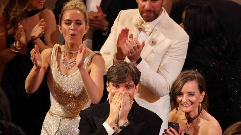 Cillian Murphy reacts as "Oppenheimer" wins the Oscar for Best Picture