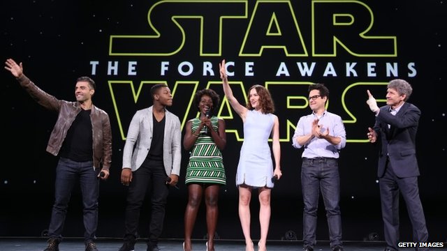 JJ Abrams and cast of Star Wars: The Force Awakens on stage