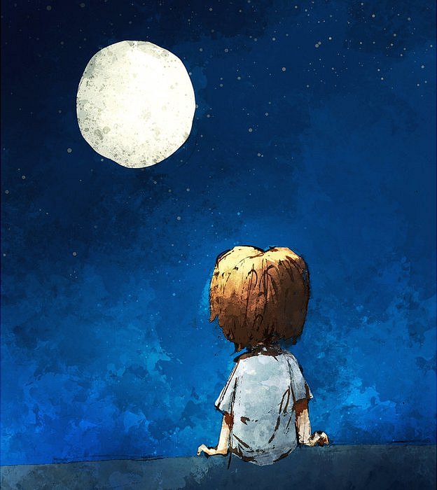   Niño mirando a la luna 