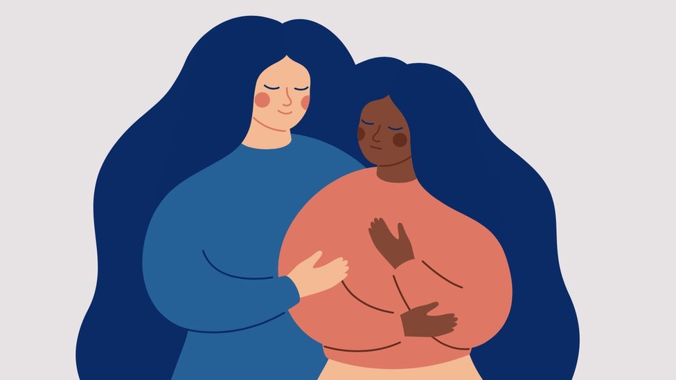 Illustration of women hugging