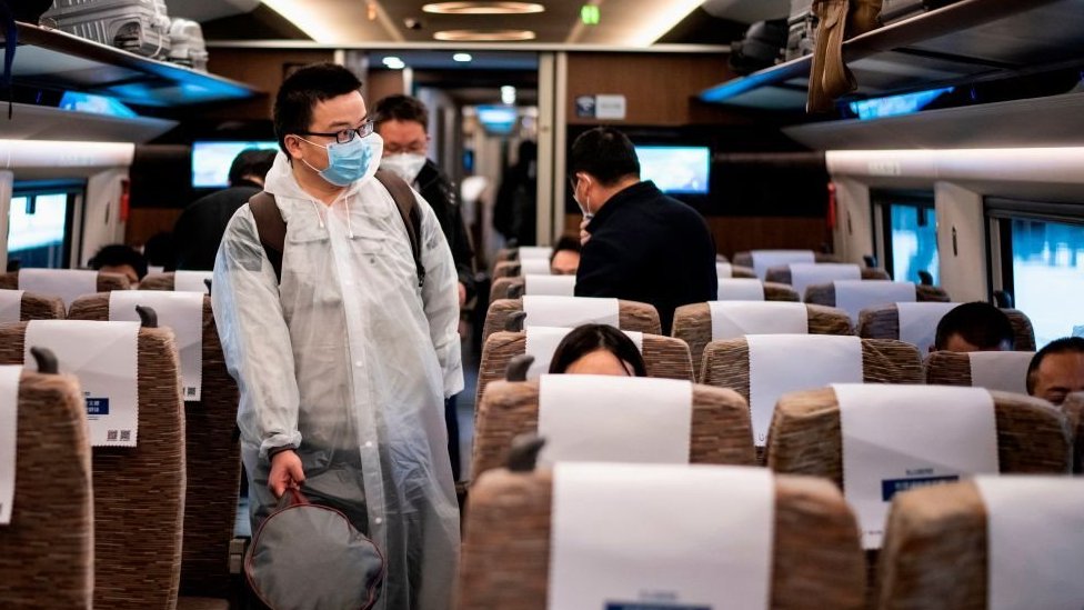 Interior of a Beijing-bound train leaving Wuhan on 15 April