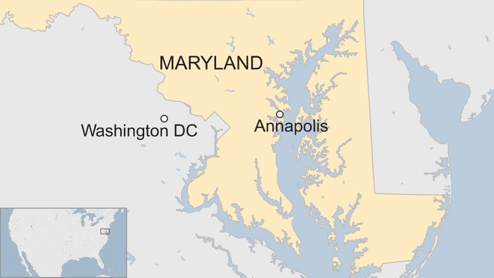 Map shows the Annapolis area where a shooting took place at the offices of the Capital Gazette