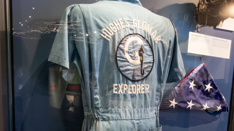 Coveralls and flag from the Howard Hughes exhibition