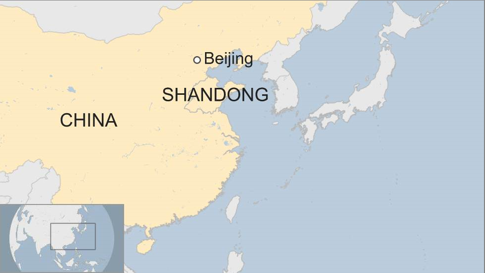 На карте показано расположение Шаньдун в Китае