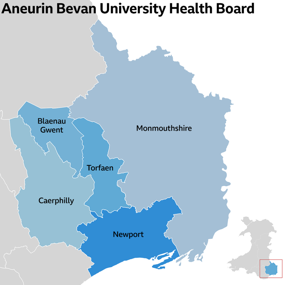 График, показывающий зону управления здравоохранения Университета Аньюрина Бевана
