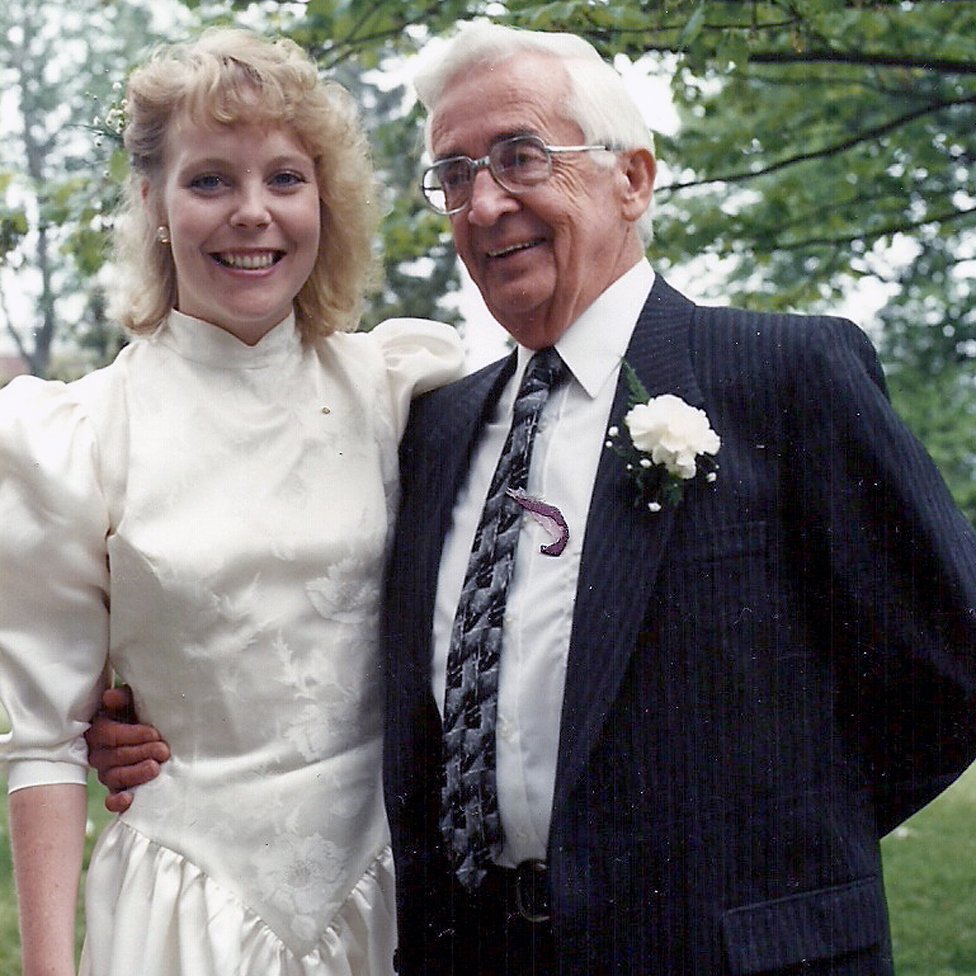 On her wedding day in 1990 with Stan, who gave her away