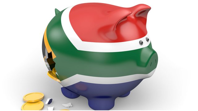 Piggy bank painted in the South Africa flag