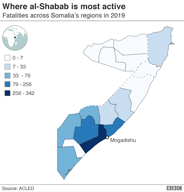 Регионы, в которых «Аш-Шабаб» наиболее активен