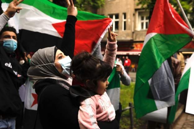 Unjuk rasa mendukung Palestina di Berlin.