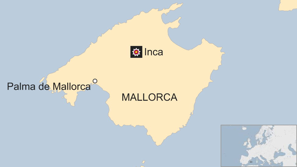 На карте изображены инки по отношению к местной столице Пальме на острове Майорка, Испания