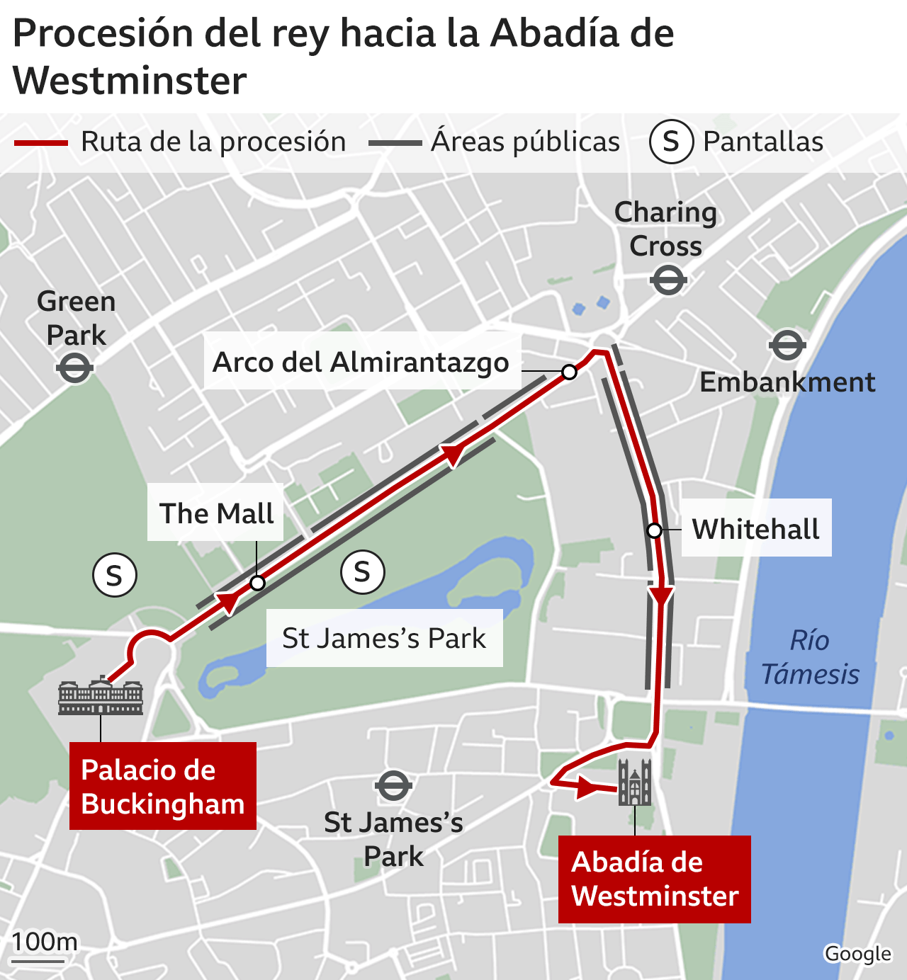 Procesión del rey Carlos III hacia la Abadía de Westminster.