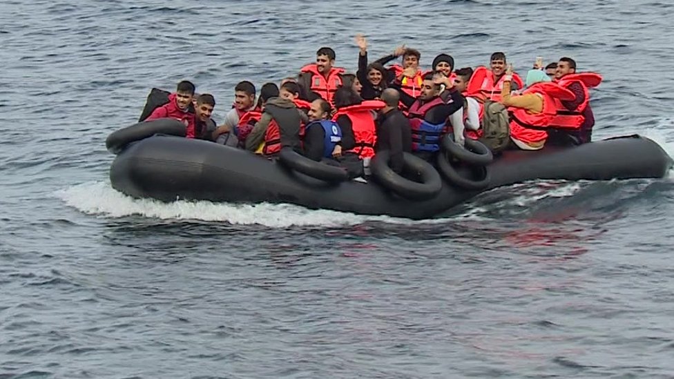 A boat arriving in Lesbos