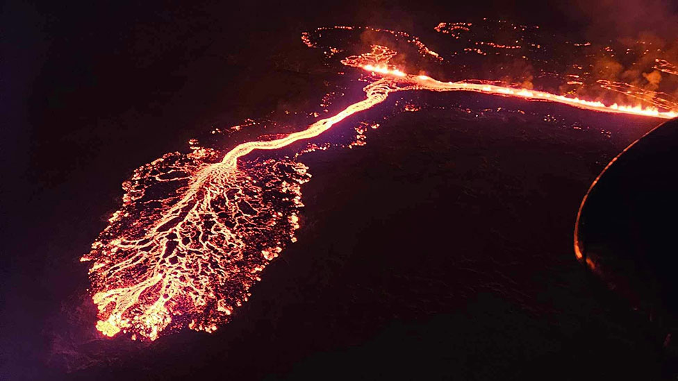 A view of lava after the eruption about 4km northeast of Grindavik in Iceland - 19 December 2023