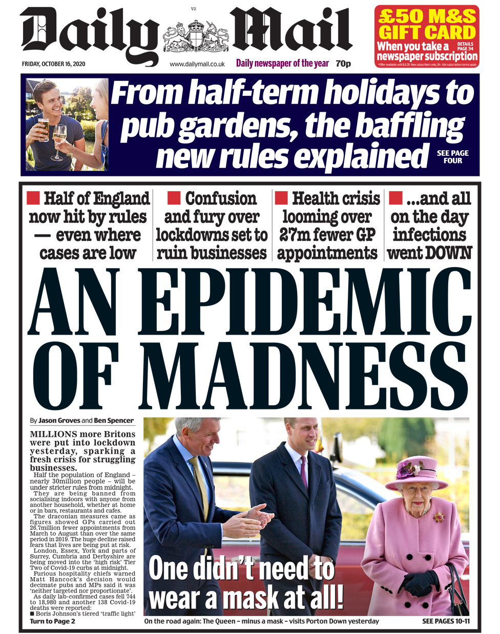 Daily Mail front page 16/10/20
