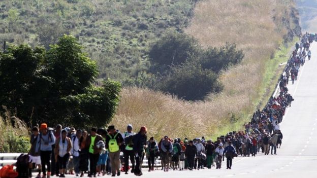 Meksika sınırından ABD'ye doğru yürüyen göçmenler