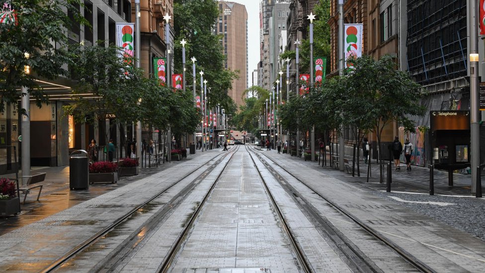 An empty George Street in the CBD as residents of Greater Sydney are asked to consider staying at home