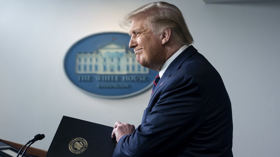 US President Donald J. Trump arrives to a news conference in the James S. Brady Press Briefing Room at the White House in Washington, DC, USA, on 23 August 2020