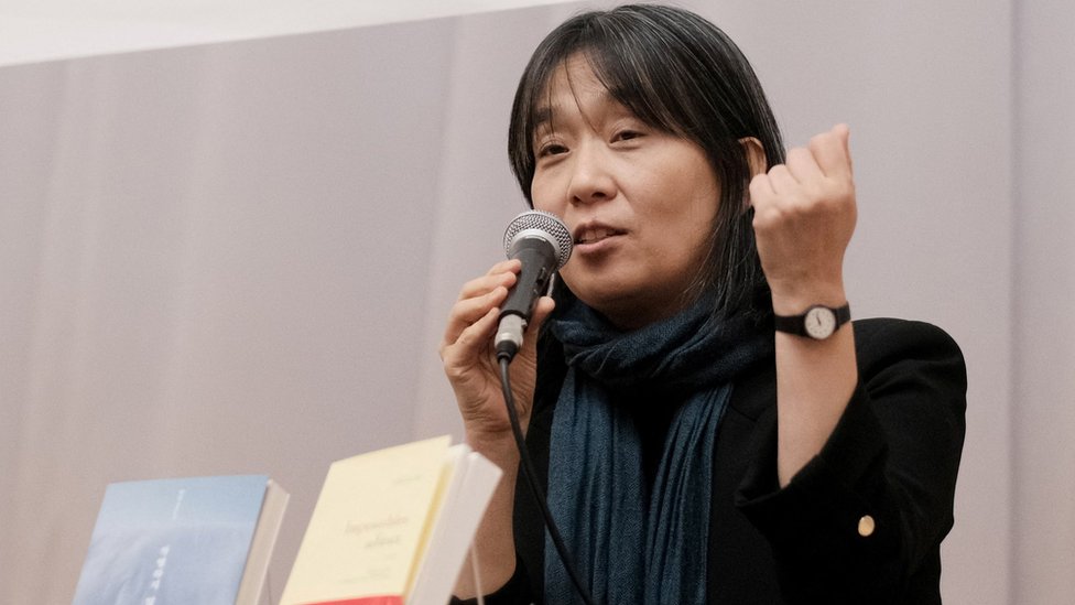 South Korean author Han Kang, the winner of the 2024 Nobel Prize in Literature, attends a press conference, in Seoul, South Korea, in this photo taken on November 14, 2023.